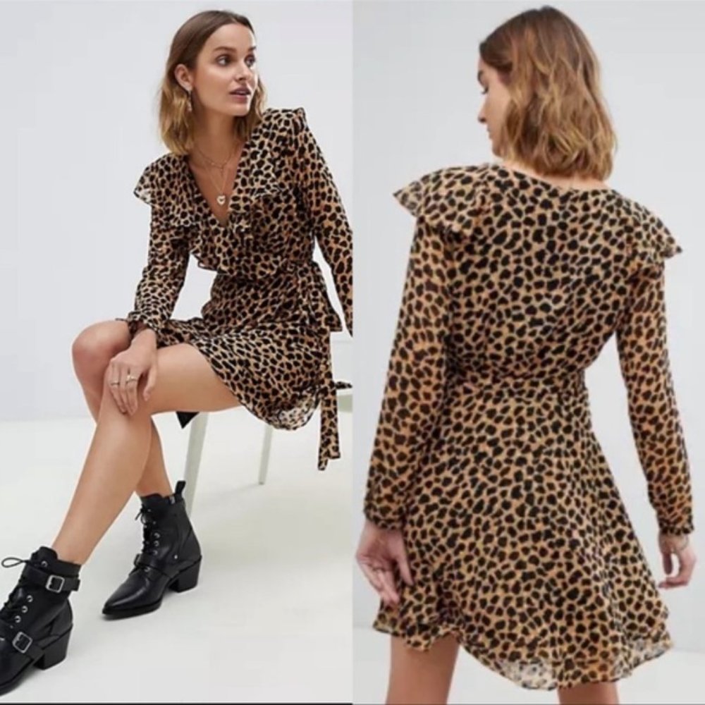 Free People Frenchie Wrap Dress in Cocoa Leopard Print Small